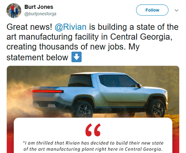 Burt Jones’ Rivian Tweet